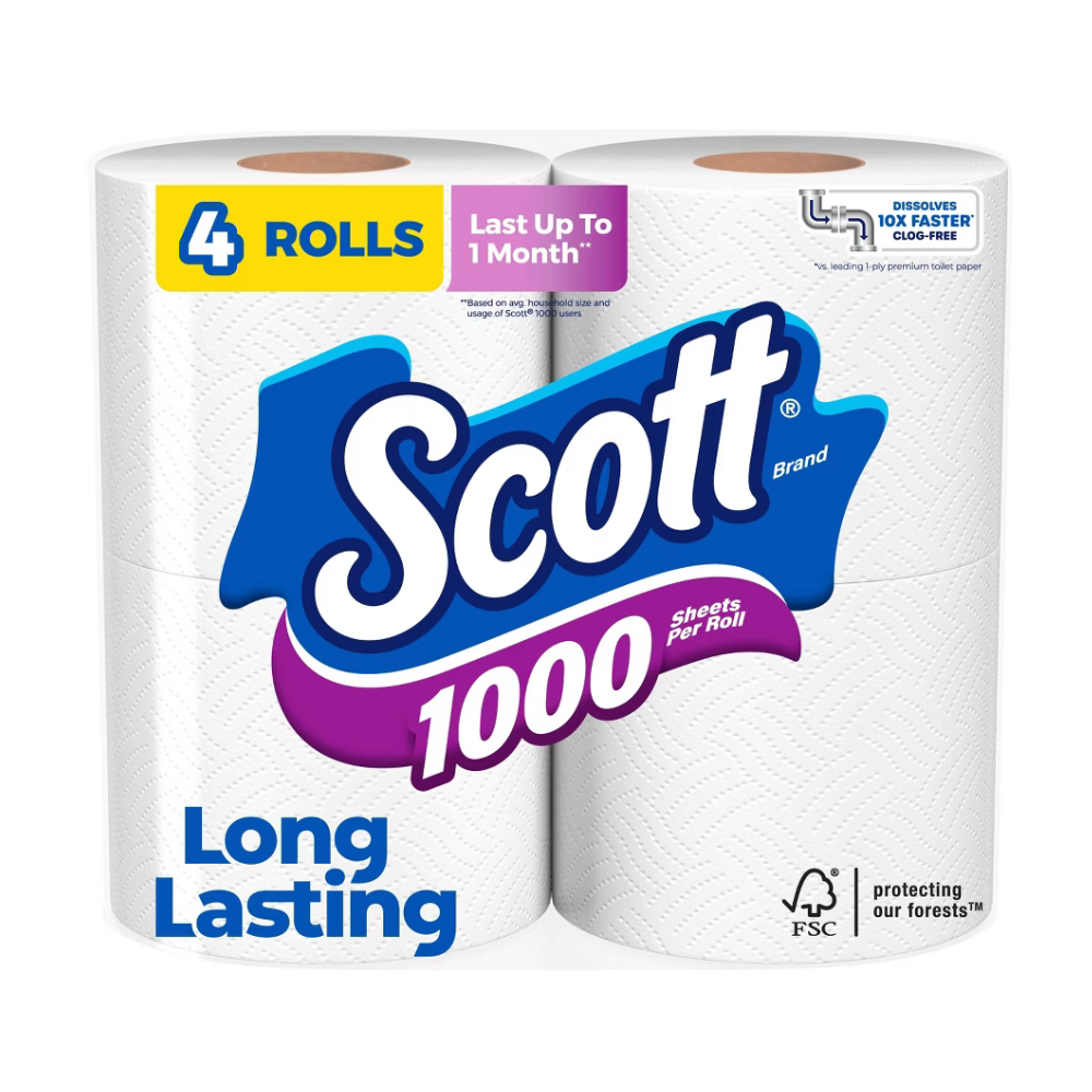 Scott 1000 Papel higiénico seguro para fosas sépticas, 4 rollos (1 capa)
