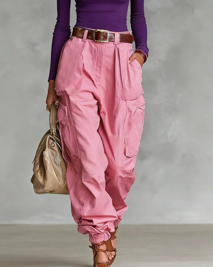 Pantalones casuales de mujer de cintura alta, holgados y de pernera ancha