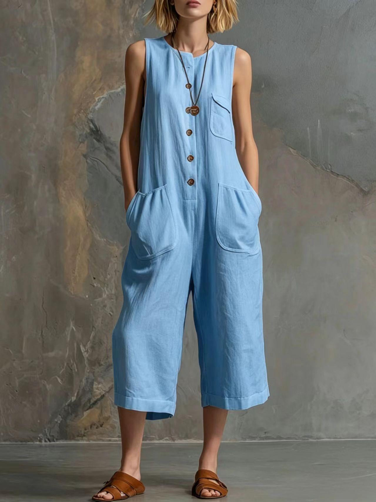 Mono Capri Sin Mangas de Pierna Ancha Retro para Mujer