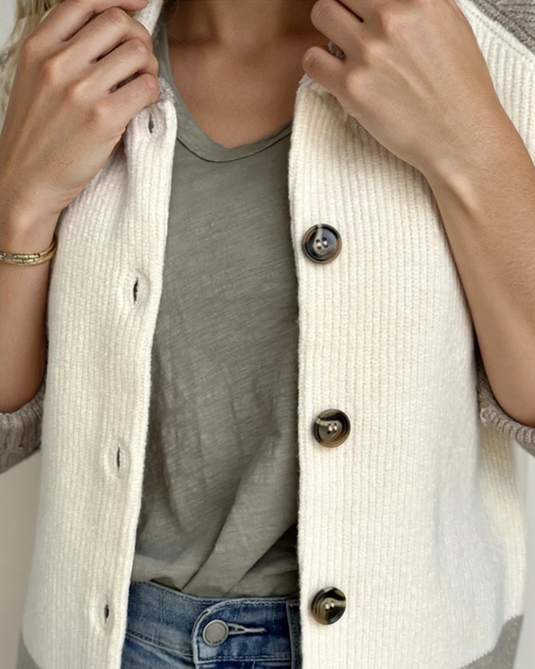 Wren Colorblock Button Front Casual Cardigan