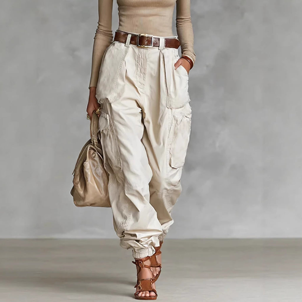 Pantalones casuales de mujer de cintura alta, holgados y de pernera ancha