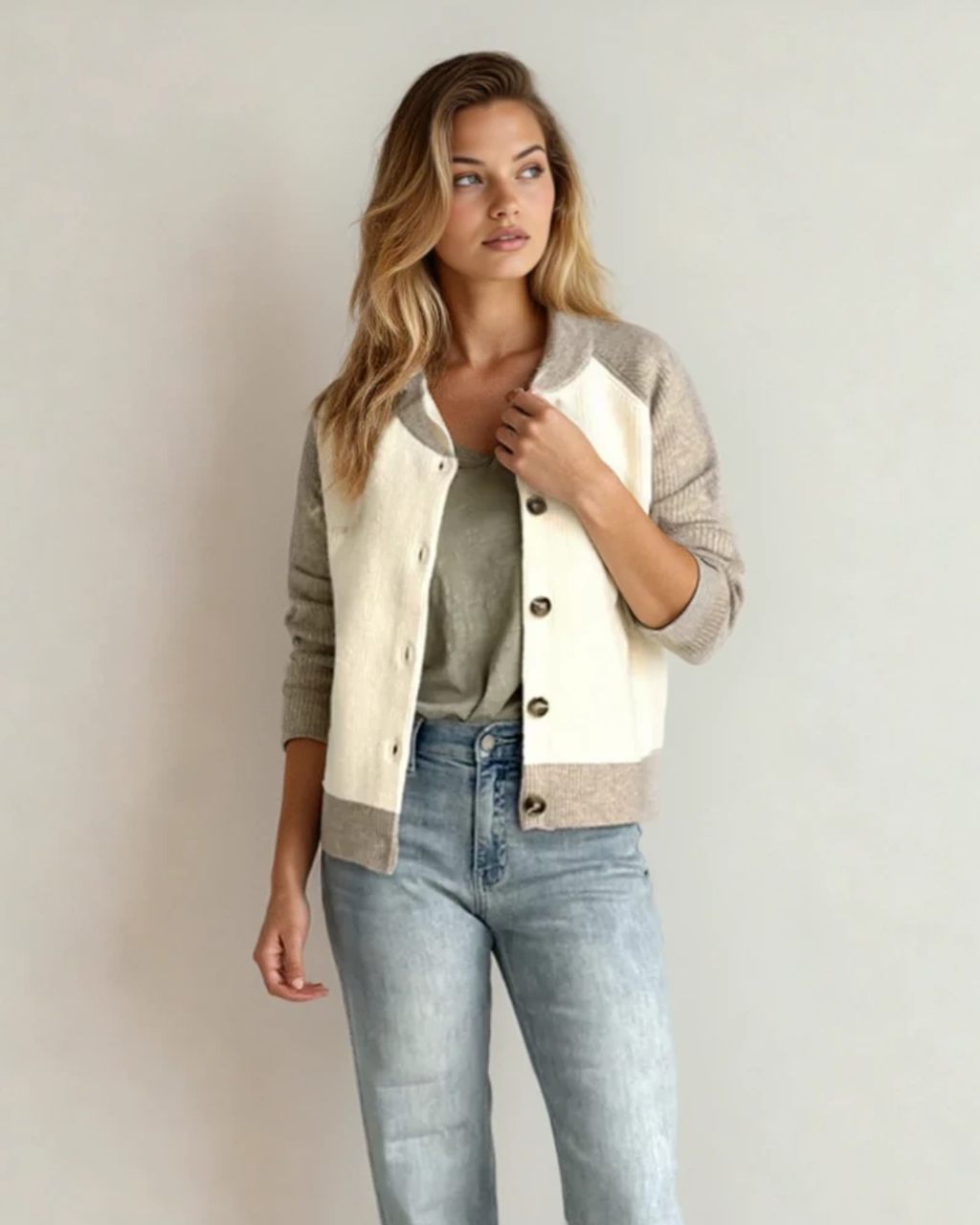 Wren Colorblock Button Front Casual Cardigan