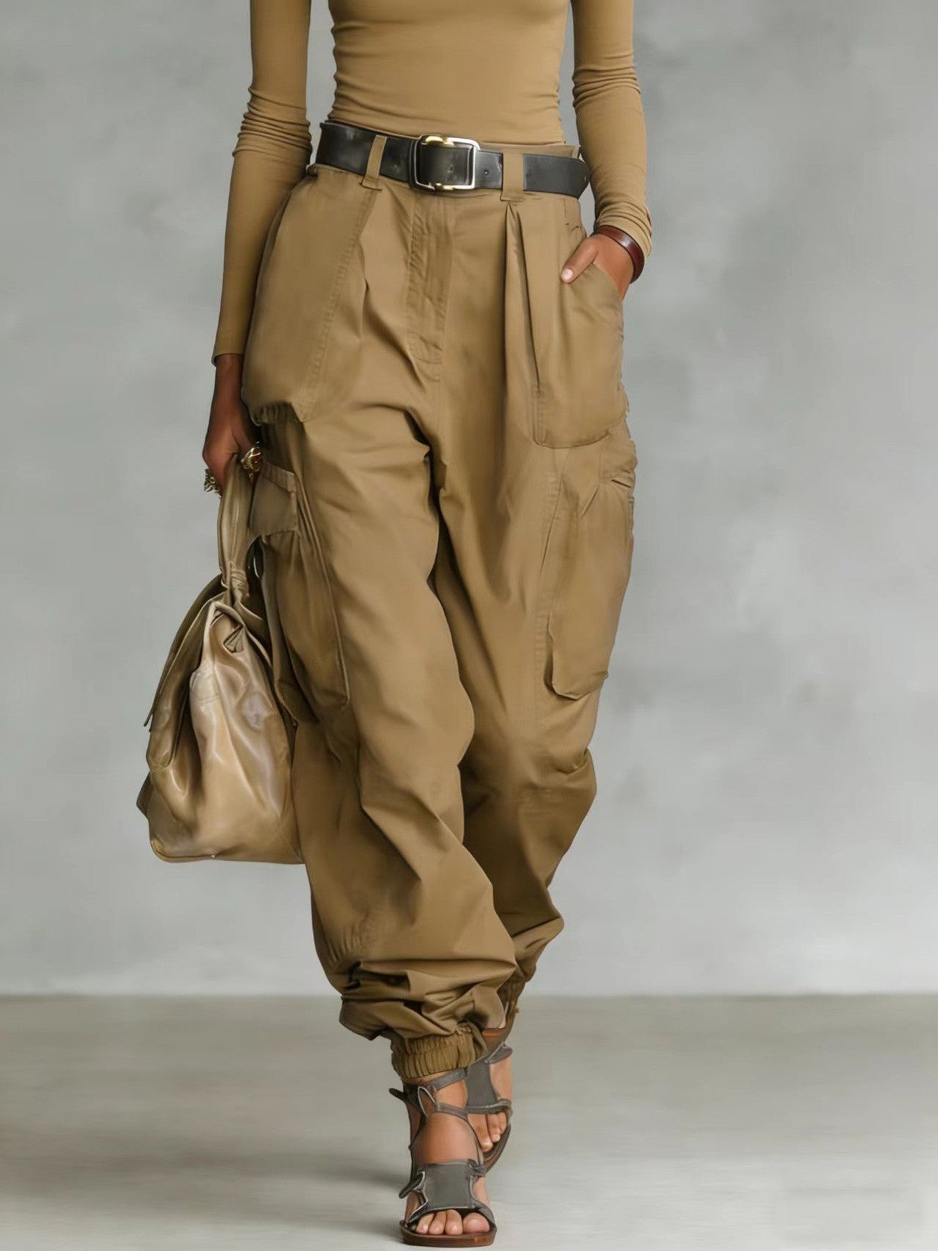 Pantalones casuales de mujer de cintura alta, holgados y de pernera ancha