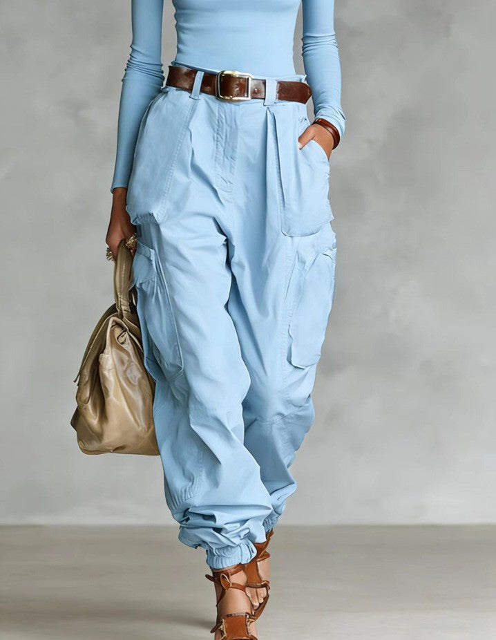 Pantalones casuales de mujer de cintura alta, holgados y de pernera ancha
