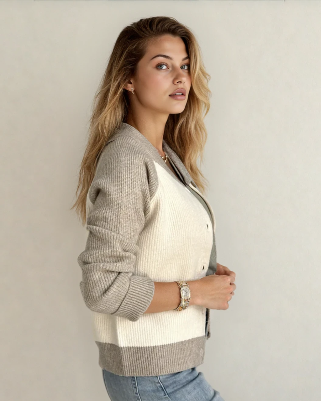 Wren Colorblock Button Front Casual Cardigan