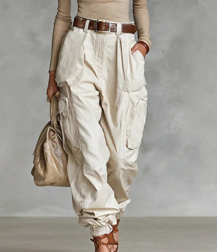 Pantalones casuales de mujer de cintura alta, holgados y de pernera ancha