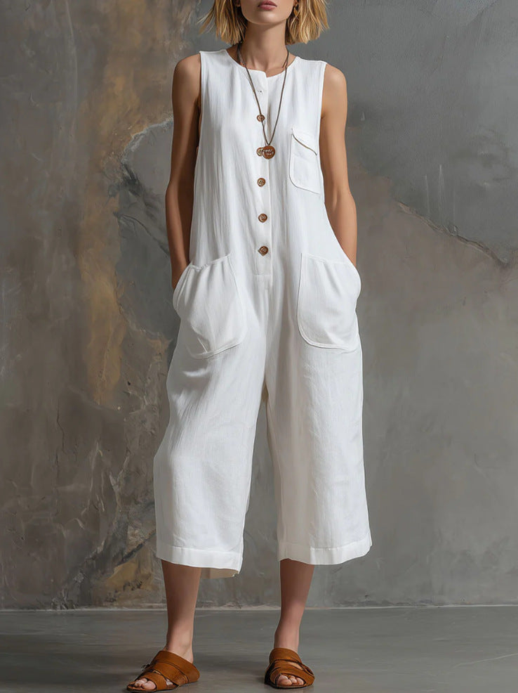 Mono Capri Sin Mangas de Pierna Ancha Retro para Mujer