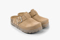 Andora II by LEON- Women’s Leather Platform Clog- Adjustable Buckle & Cork-Style Slide