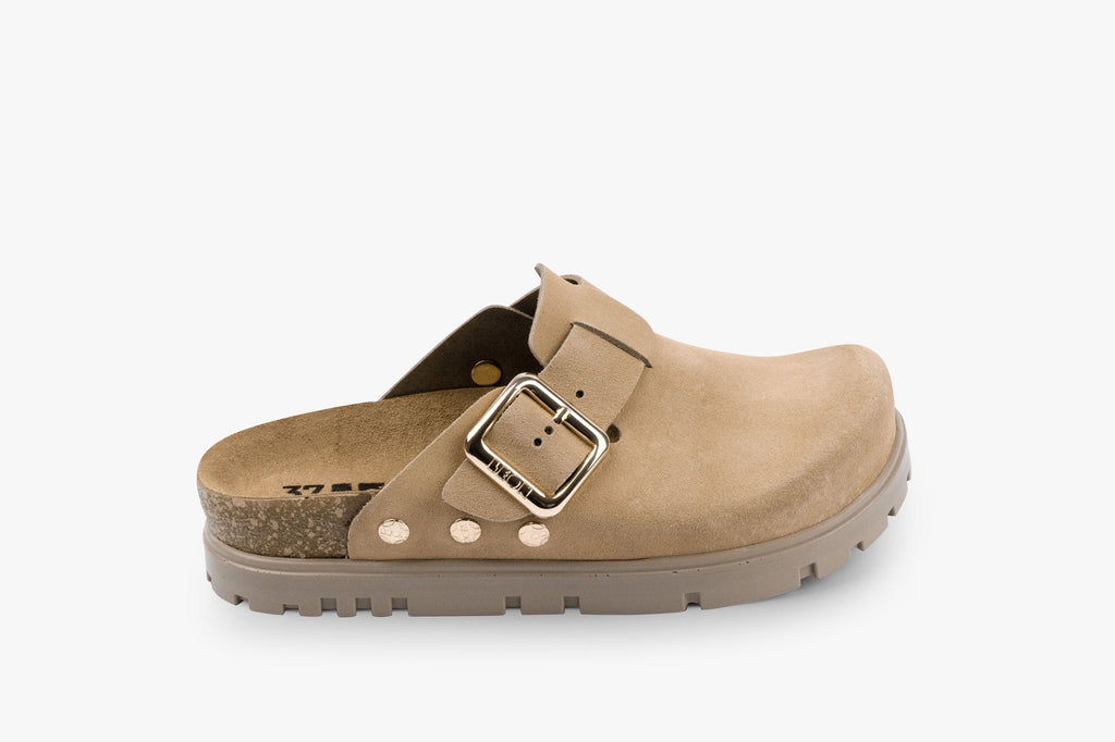 Andora II by LEON- Women’s Leather Platform Clog- Adjustable Buckle & Cork-Style Slide