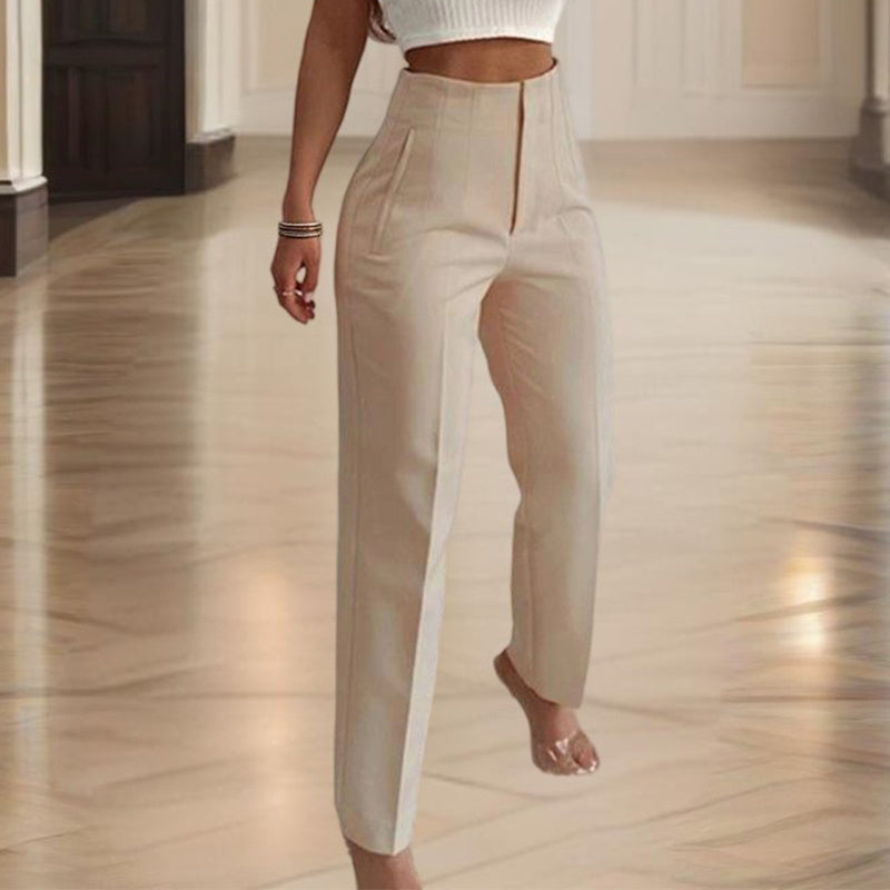 Pantalones de mujer de tiro alto y pierna recta