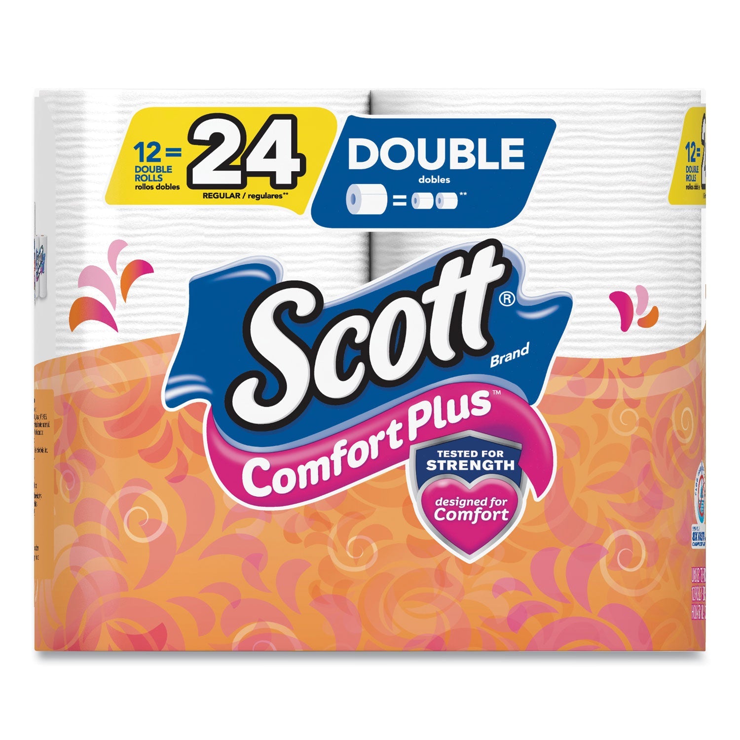 Papel higiénico Scott ComfortPlus, rollo doble, papel de baño, seguro para fosas sépticas, 1 capa, blanco, 231 hojas/rollo, 12 rollos/paquete, 4 paquetes/caja