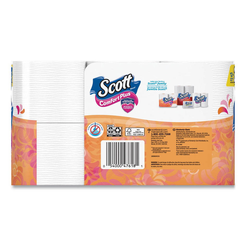 Papel higiénico Scott ComfortPlus, rollo doble, papel de baño, seguro para fosas sépticas, 1 capa, blanco, 231 hojas/rollo, 12 rollos/paquete, 4 paquetes/caja