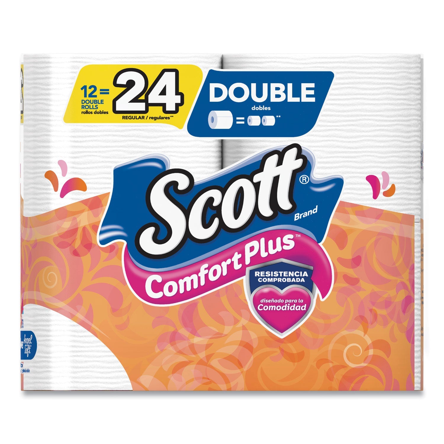 Papel higiénico Scott ComfortPlus, rollo doble, papel de baño, seguro para fosas sépticas, 1 capa, blanco, 231 hojas/rollo, 12 rollos/paquete, 4 paquetes/caja