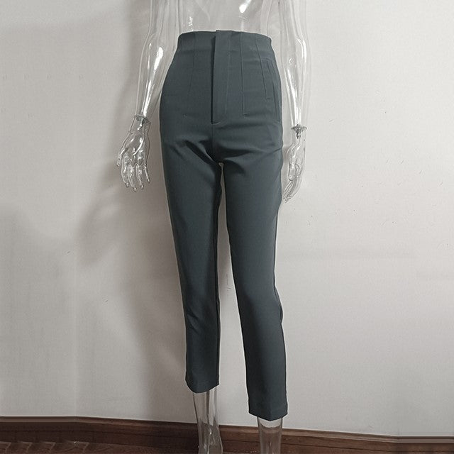 Pantalones de mujer de tiro alto y pierna recta