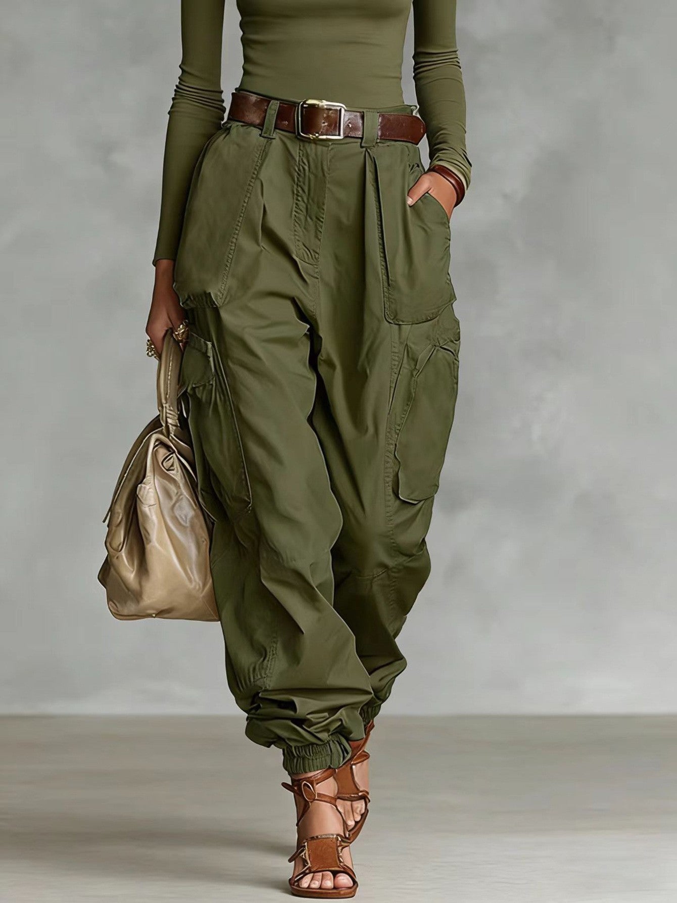 Pantalones casuales de mujer de cintura alta, holgados y de pernera ancha
