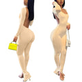 Long Sleeve Backless Beige Jumpsuit