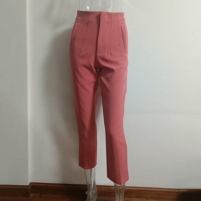 Pantalones de mujer de tiro alto y pierna recta