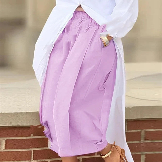 Pantalón Corto Ancho de Algodón Liso para Mujer