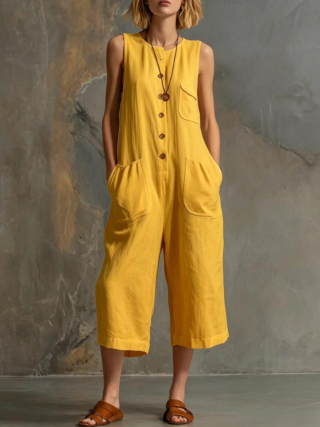Mono Capri Sin Mangas de Pierna Ancha Retro para Mujer