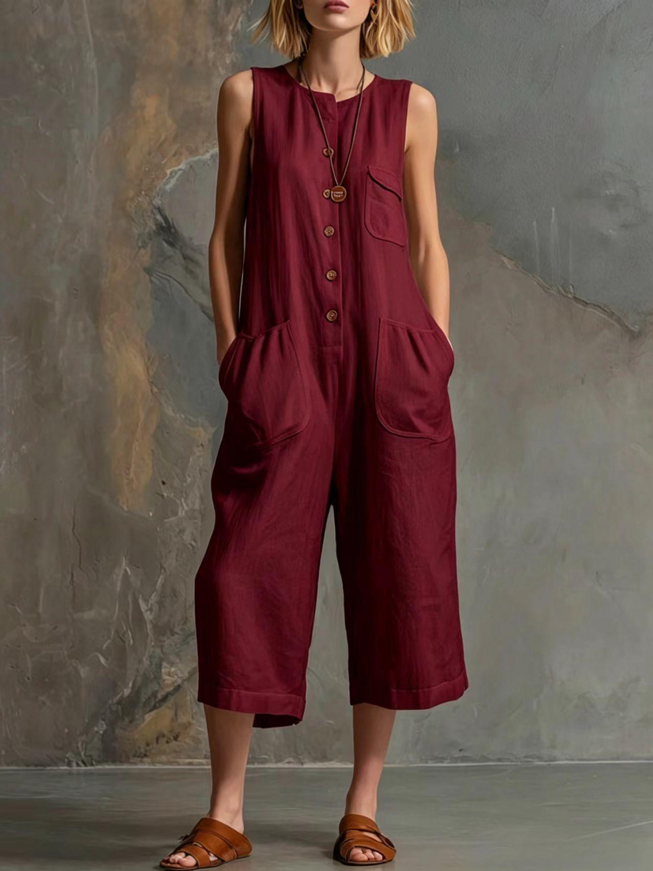 Mono Capri Sin Mangas de Pierna Ancha Retro para Mujer