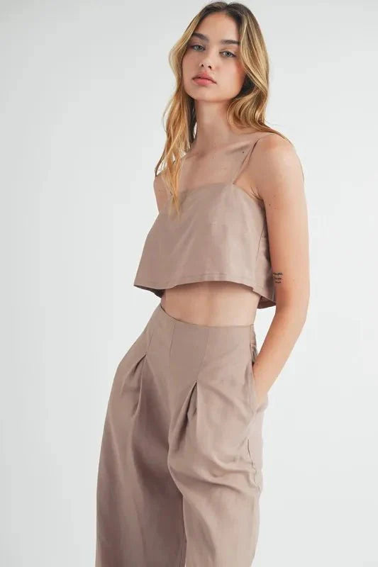 Linen Crop Cami Wide Leg Pants Set - Boho Vibe Essentials