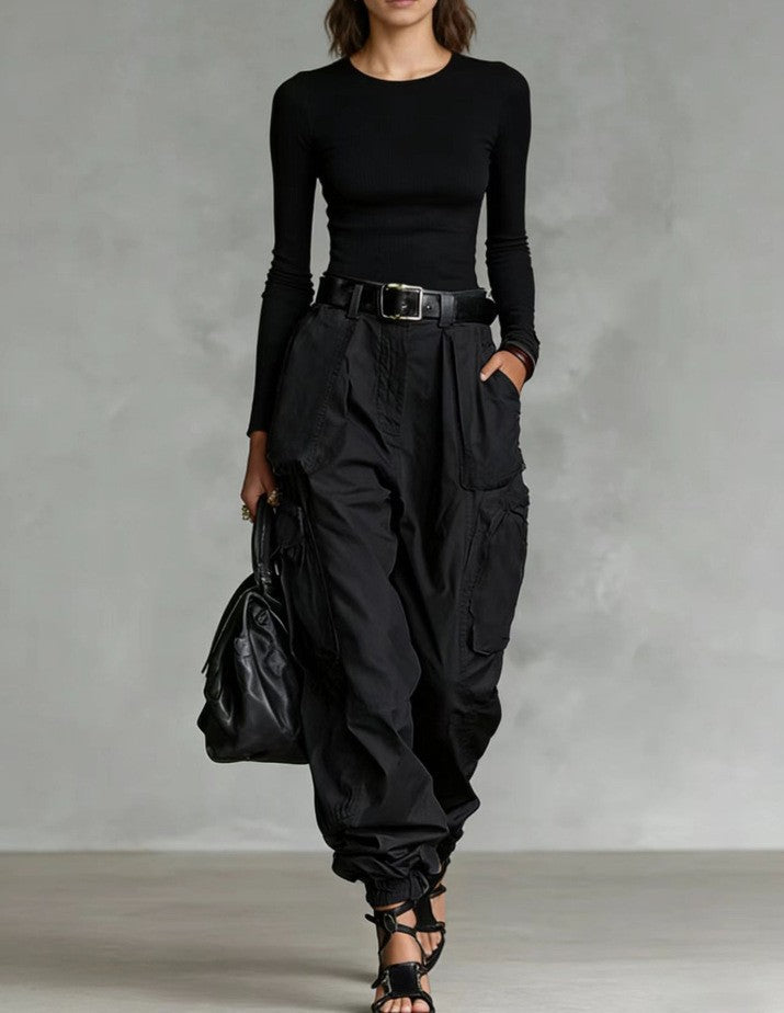 Pantalones casuales de mujer de cintura alta, holgados y de pernera ancha