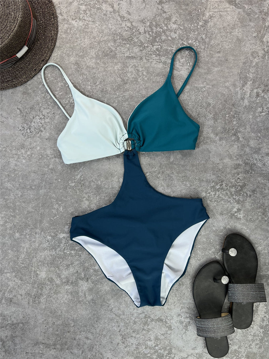 Traje de baño de una pieza sexy para mujer, pantalón multicolor especial, traje de baño plisado de una pieza