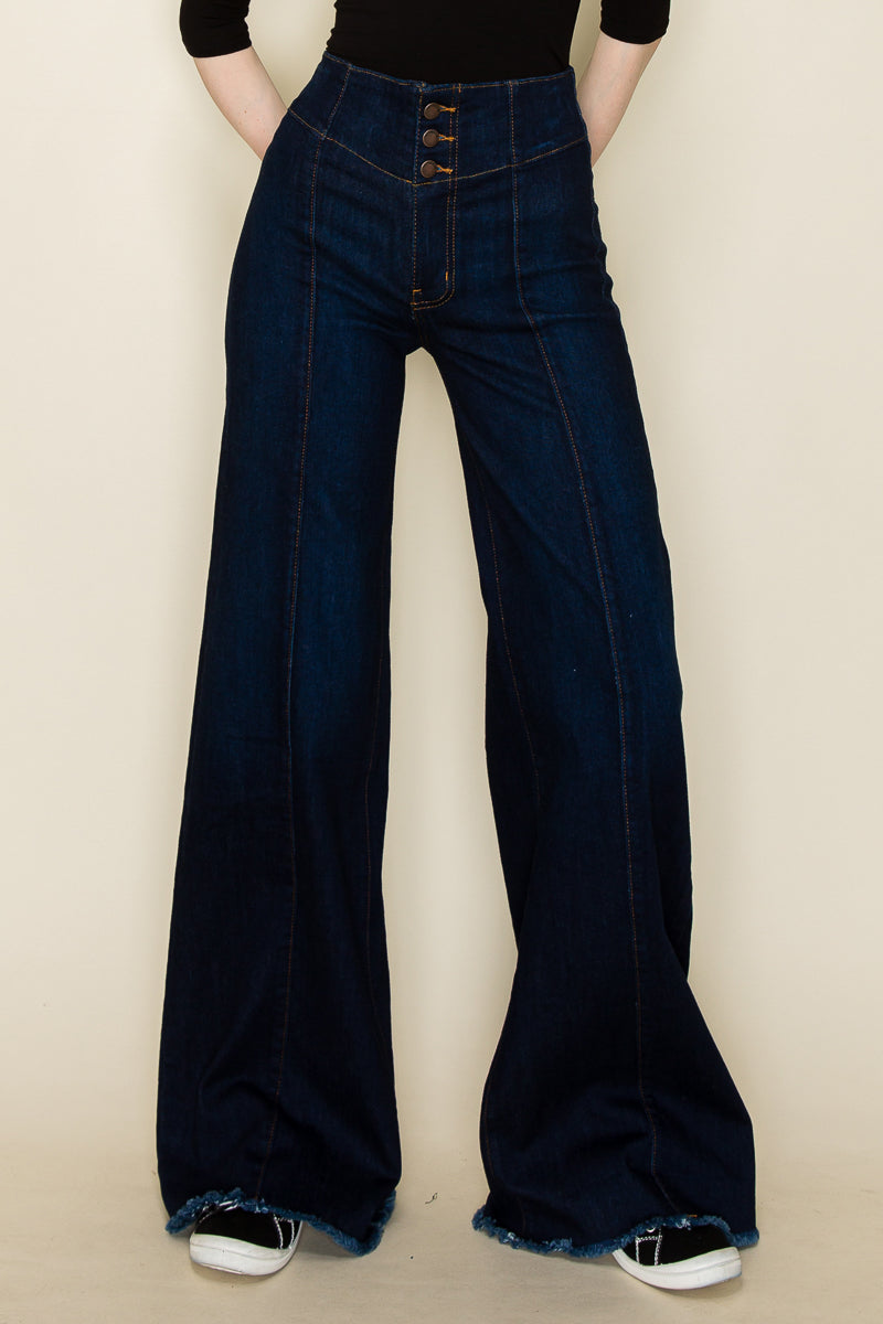 PW508 Front Seam Wide Leg Jeans Dark Wash
