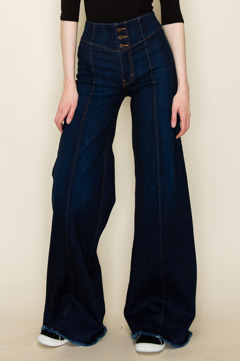 PW508 Front Seam Wide Leg Jeans Medium Wash