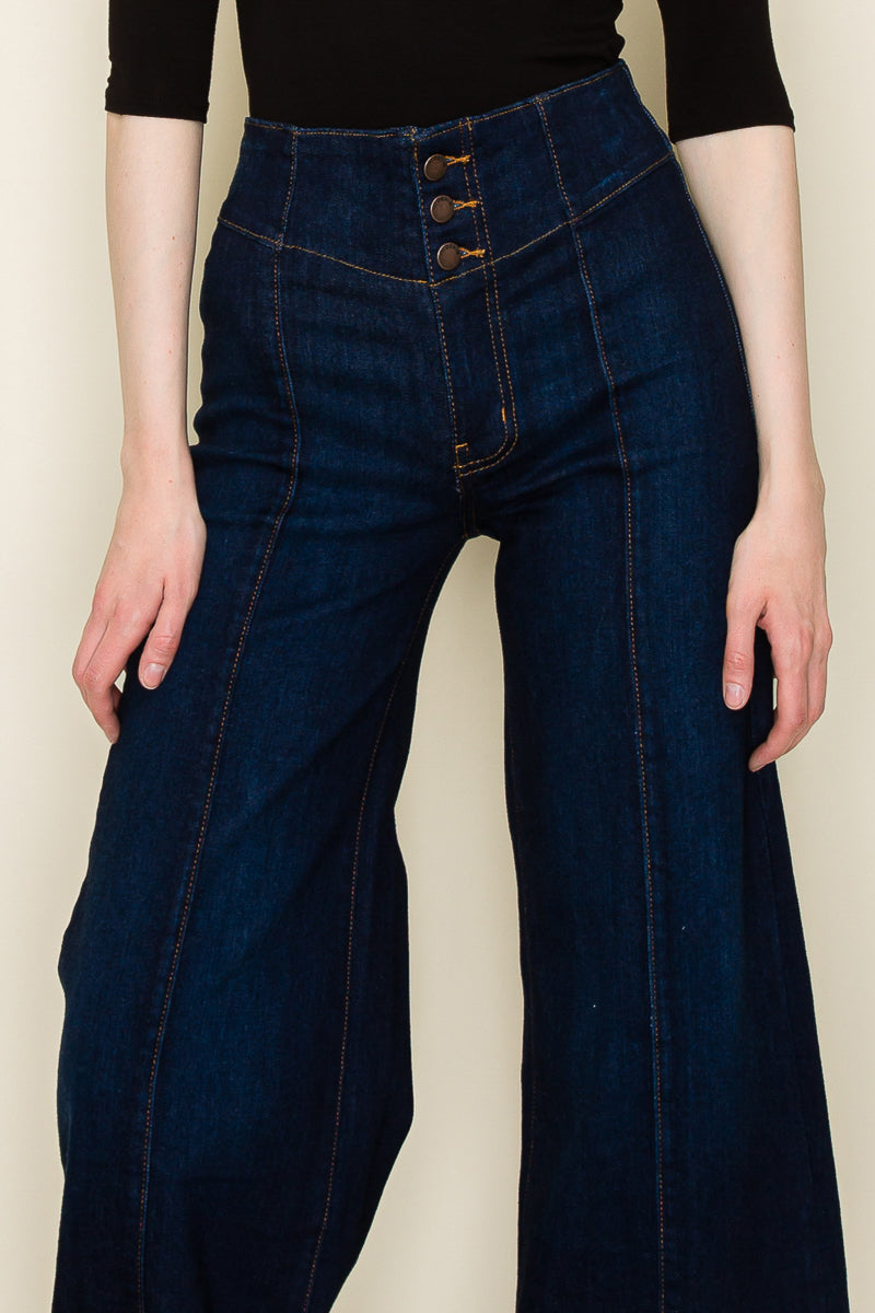 PW508 Front Seam Wide Leg Jeans Dark Wash