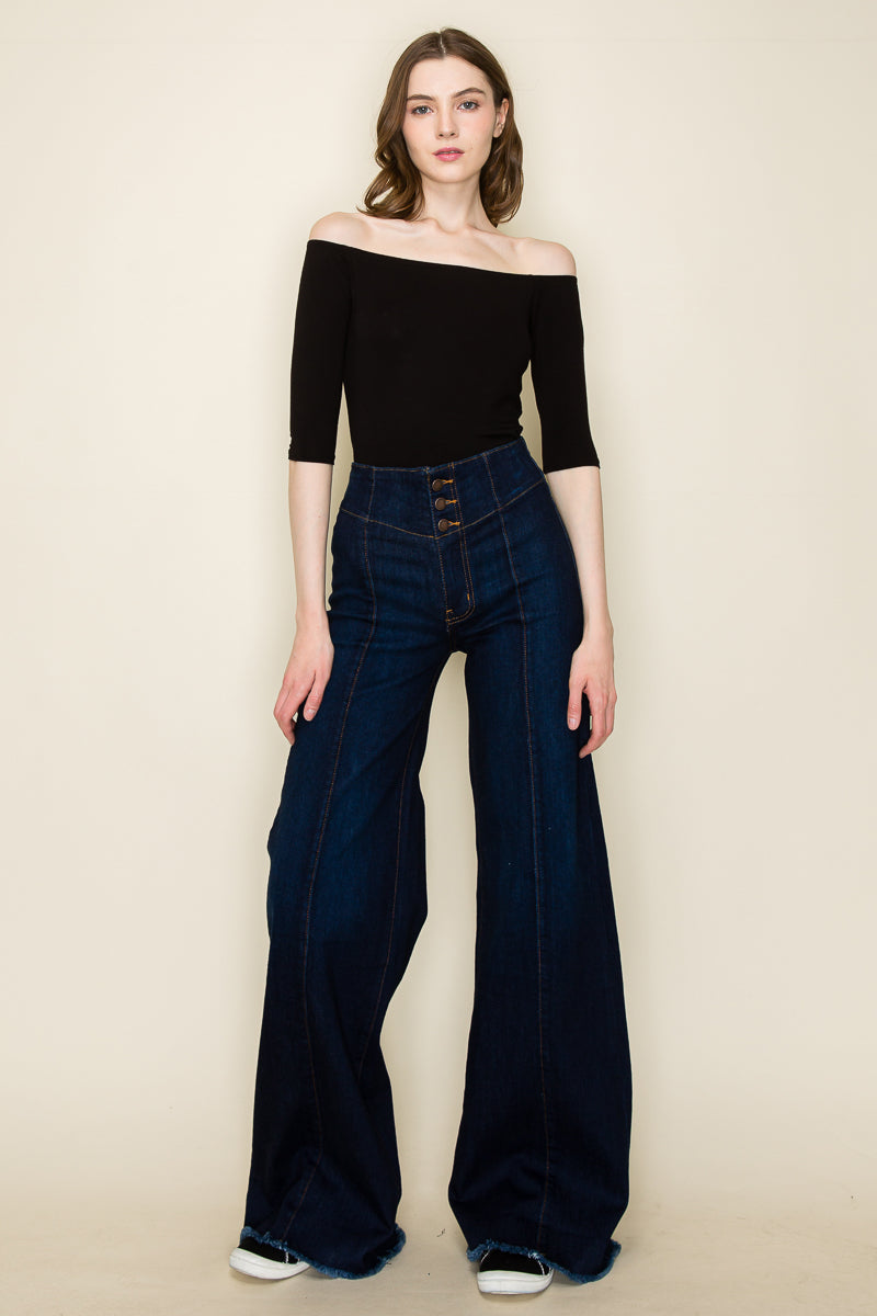 PW508 Front Seam Wide Leg Jeans Dark Wash