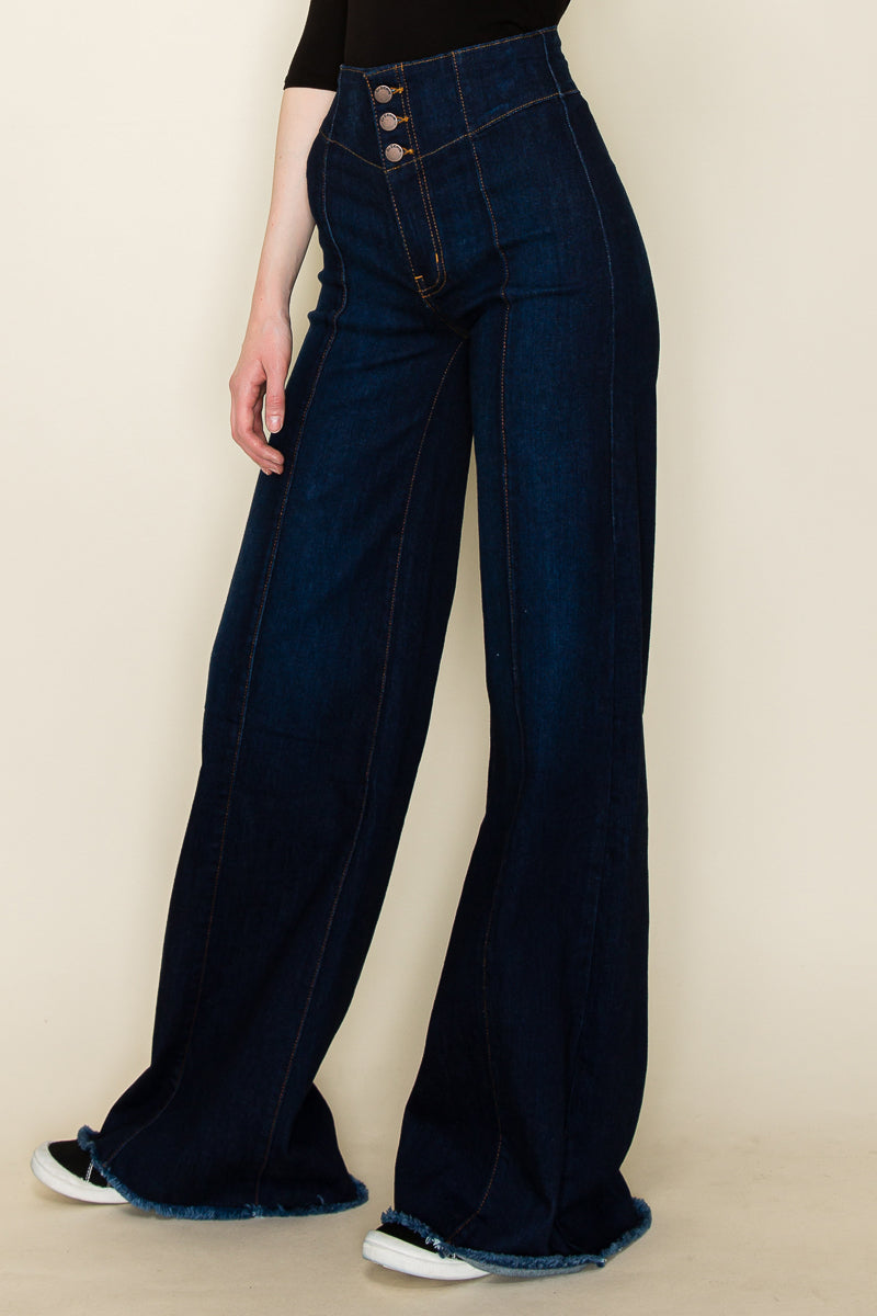 PW508 Front Seam Wide Leg Jeans Medium Wash