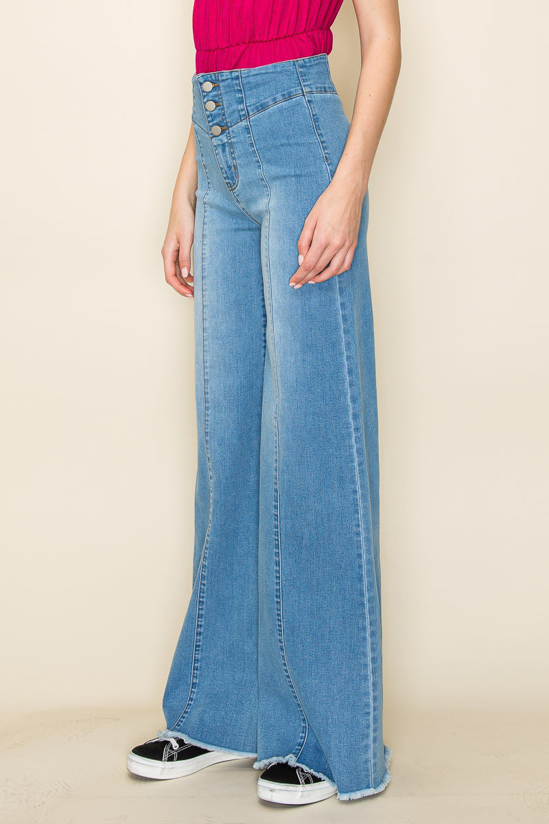 PW508 Front Seam Wide Leg Jeans Dark Wash