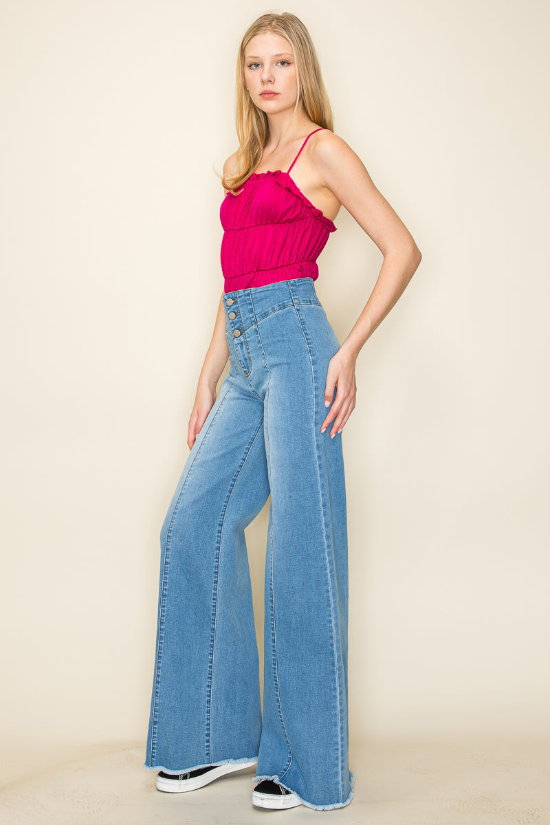 PW508 Front Seam Wide Leg Jeans Dark Wash