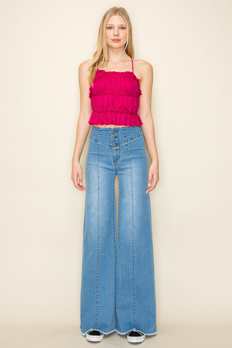 PW508 Front Seam Wide Leg Jeans Medium Wash