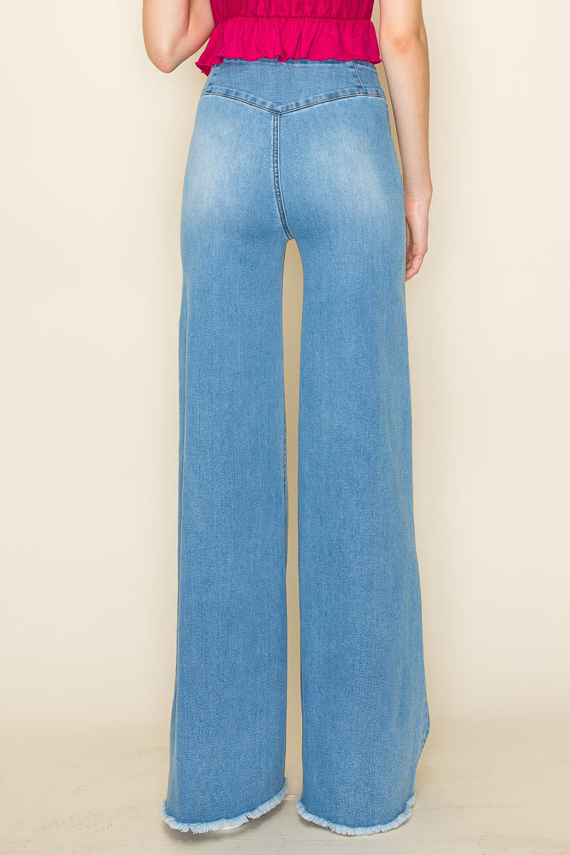 PW508 Front Seam Wide Leg Jeans Dark Wash