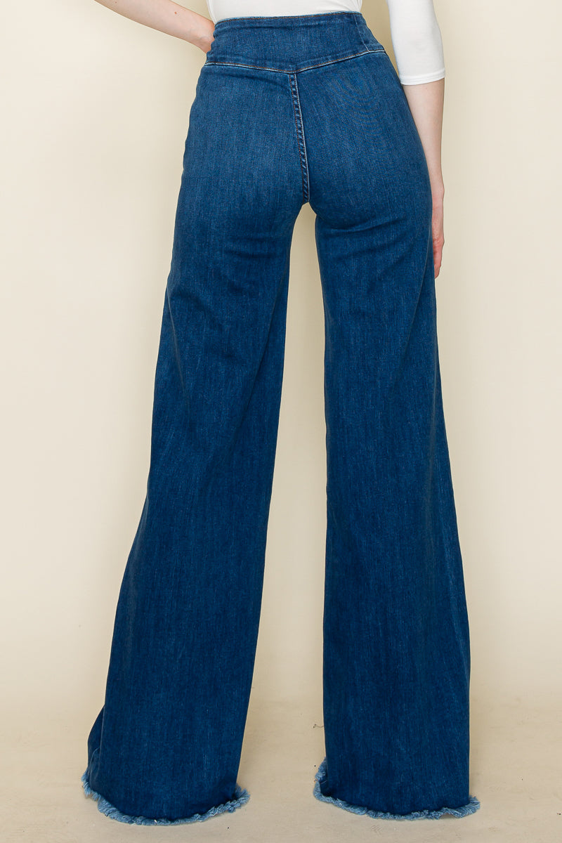 PW508 Front Seam Wide Leg Jeans Dark Wash