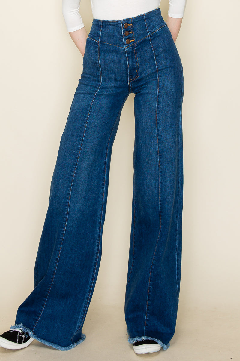 PW508 Front Seam Wide Leg Jeans Dark Wash