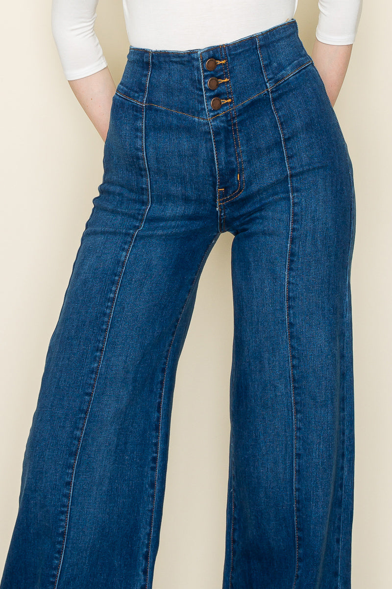 PW508 Front Seam Wide Leg Jeans Medium Wash