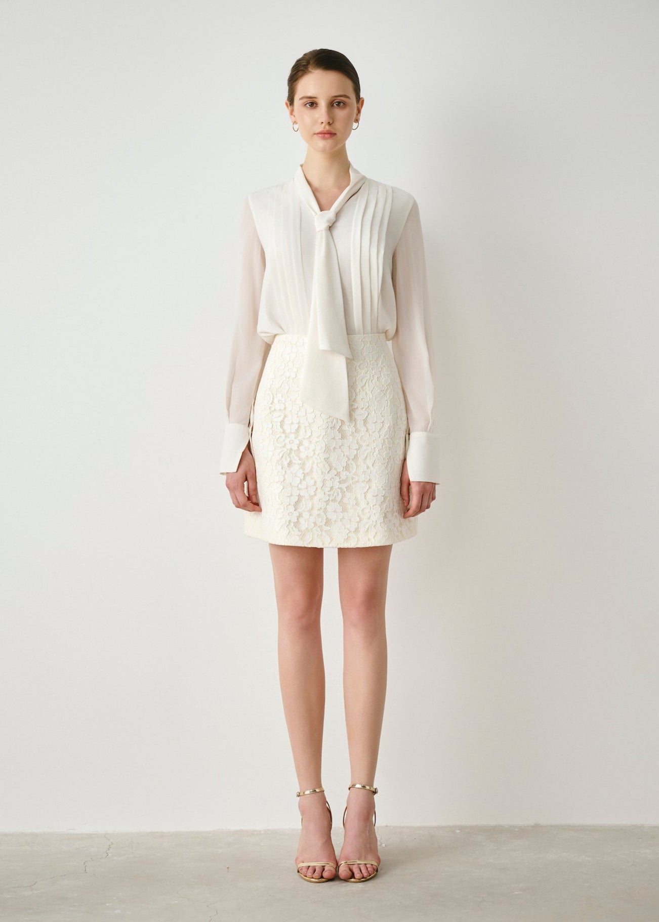 Pleated Tie-Neck Blouse