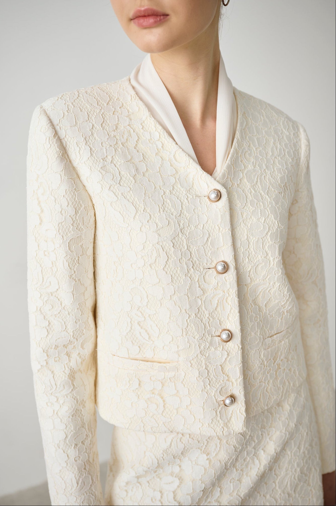 Lace Textured V-neck Jacket