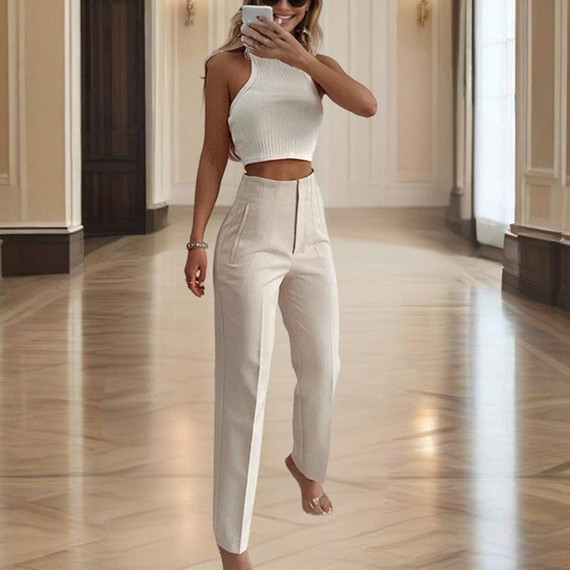 Pantalones de mujer de tiro alto y pierna recta