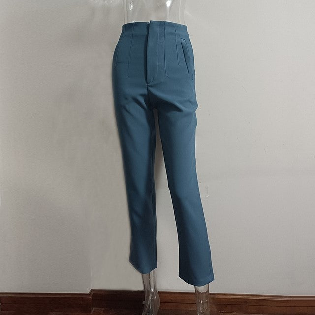 Pantalones de mujer de tiro alto y pierna recta