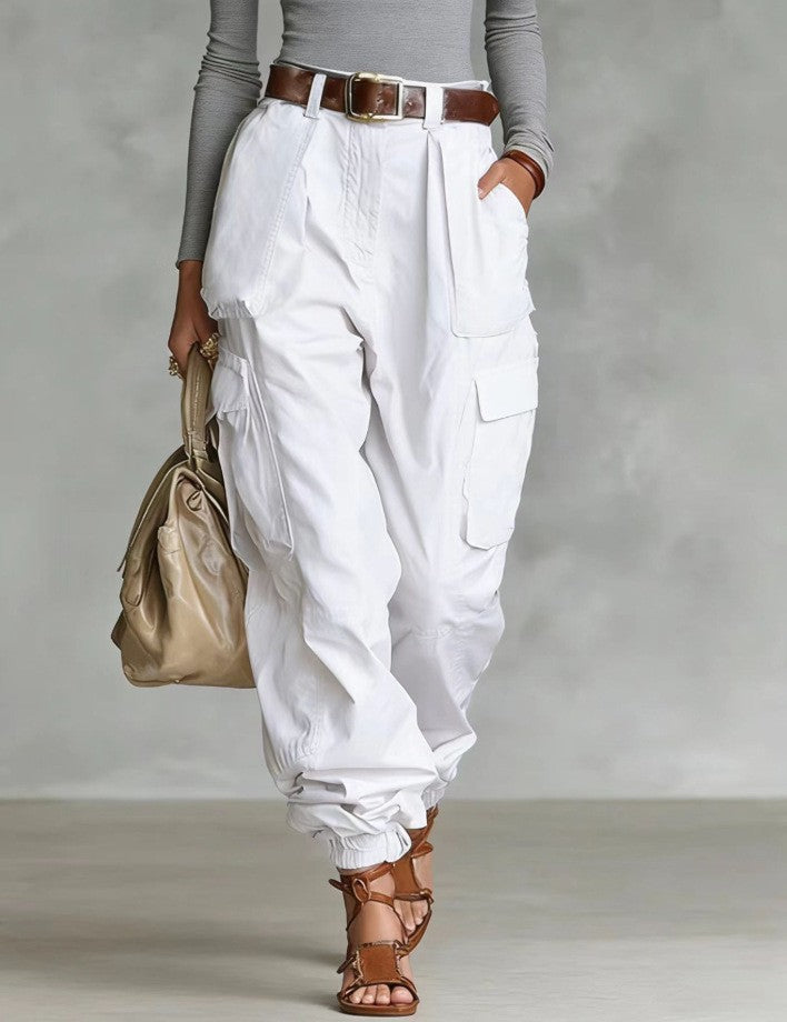 Pantalones casuales de mujer de cintura alta, holgados y de pernera ancha