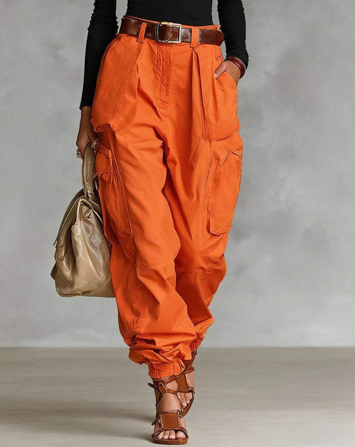 Pantalones casuales de mujer de cintura alta, holgados y de pernera ancha