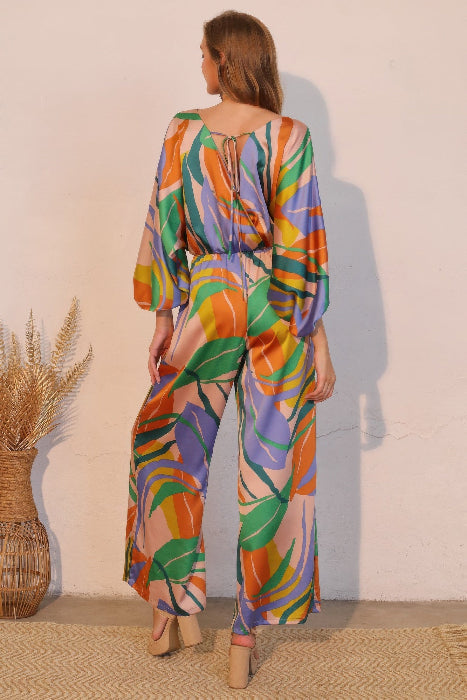 Maui Muse Satin Wide Leg Blouson Jumpsuit