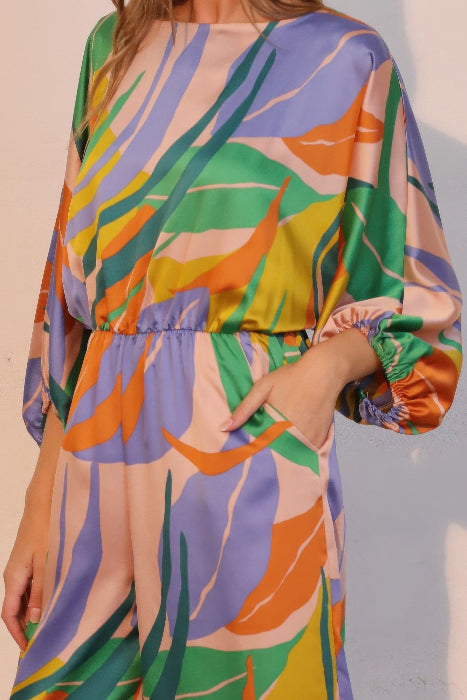 Maui Muse Satin Wide Leg Blouson Jumpsuit