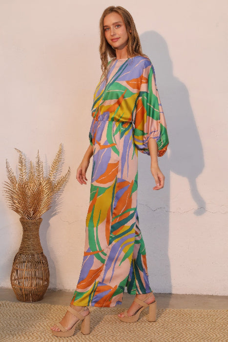 Maui Muse Satin Wide Leg Blouson Jumpsuit