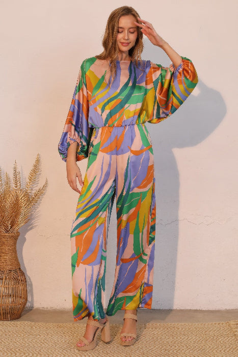 Maui Muse Satin Wide Leg Blouson Jumpsuit