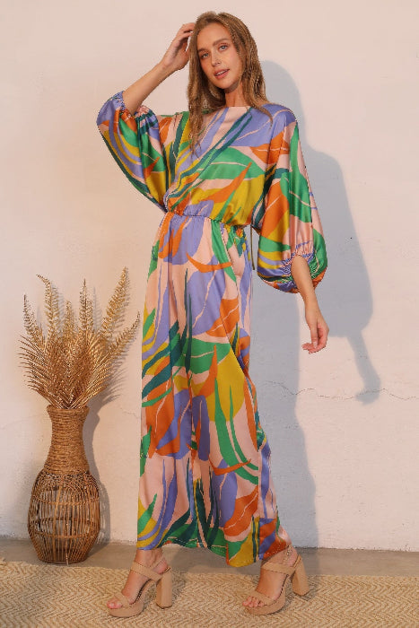 Maui Muse Satin Wide Leg Blouson Jumpsuit